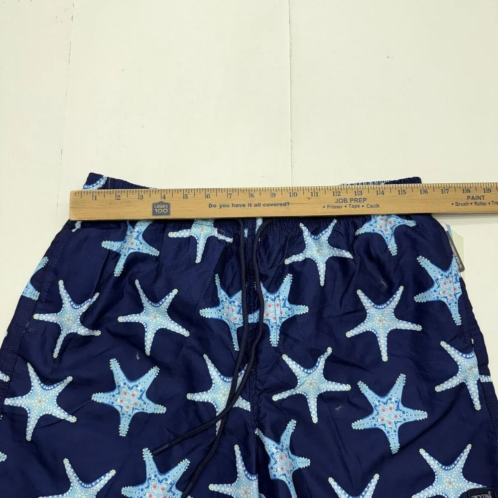 Spicy Tuna Swim Shorts Mens XL Blue Starfish Print Mesh Lined Drawstring UPF 50+